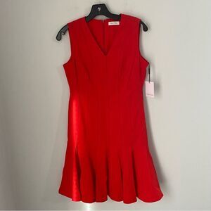 Calvin Klein Women's Textured Seam A Line V-Neck Red Midi Dress size 4P